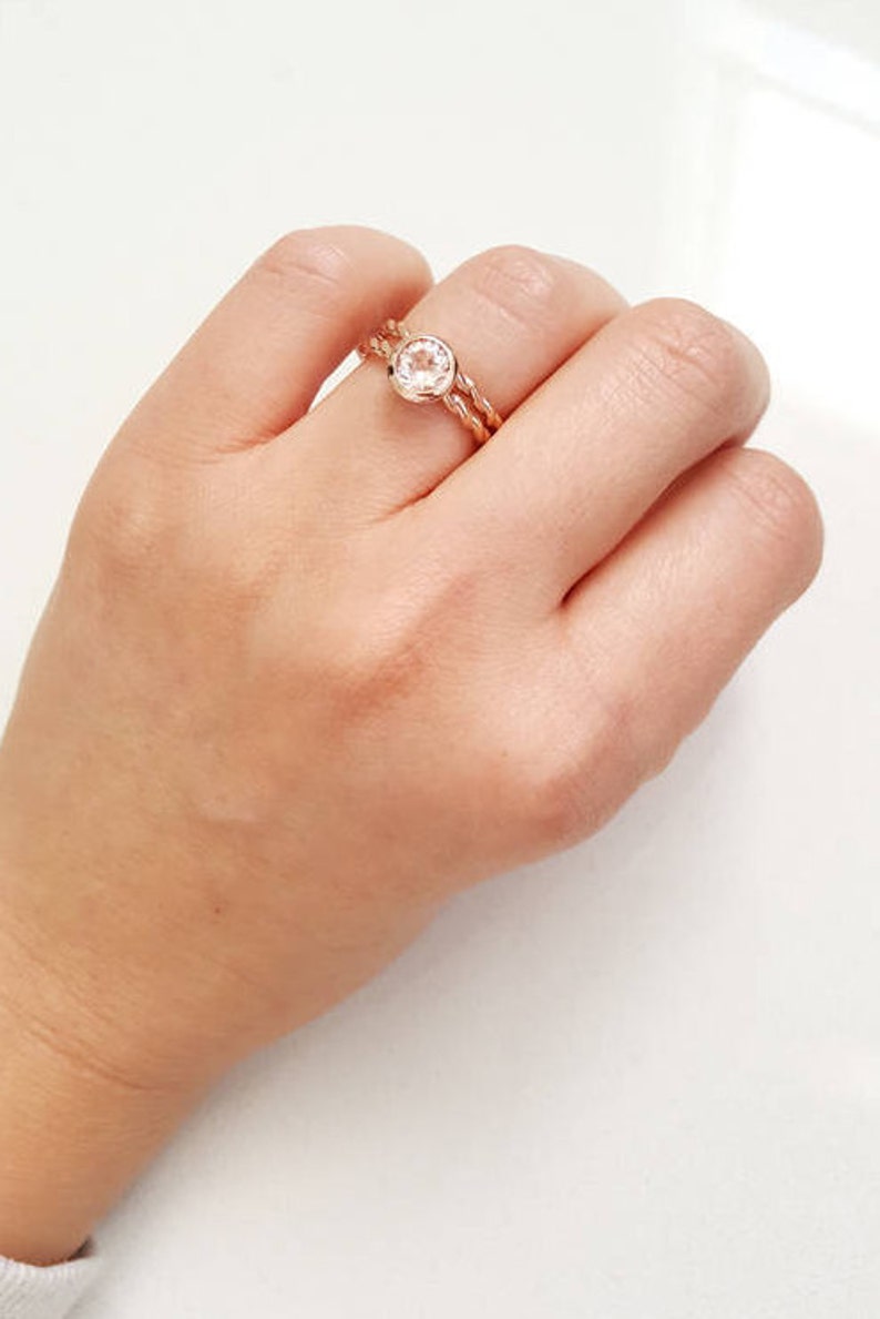 One of a Kind Morganite Solitaire Engagement Ring in 14k Pink Gold, Vintage & Unique Stackable Ring, Handmade in Canada by Gwen Park Design image 3