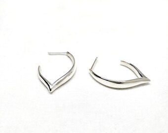 French Curve Shape Hoop Earrings in Sterling Silver, Handmade in Canada by Gwen Park Designs, Unique and Simple Jewelry Designs,