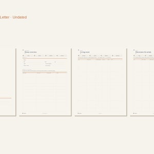 May include: A set of four US Letter undated home inventory pages titled Manifest. The pages feature structured layouts for tracking home overview, living room items, and electronics and tools with columns for item name, date, and value.