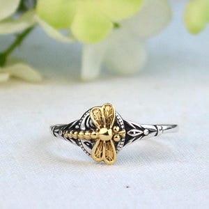 Tiny Dragonfly Signet Ring, Dainty Signet Ring, Dragonfly stacking Ring, Gold Dragonfly Ring, 925 Sterling Silver,
