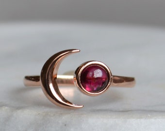 Moon Ring Red Garnet Ring Crescent Ring Adjustable Ring Moon Garnet Ring Half Moon Ring Hippie Ring,Boho Ring,925 Sterling Silver Ring