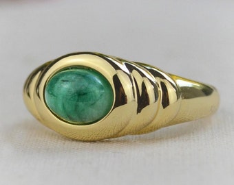 Raw Emerald Ring in Gold Vermeil, Croissant Ring, May Birthstone Gift, Dome Ring