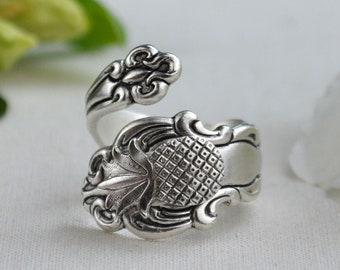 Pineapple Spoon Ring,  Spoon Rings, Spoon Jewelry, Tropical Jewelry, Thumb rings, Gifts for her, silverware jewelry, pineapple rings