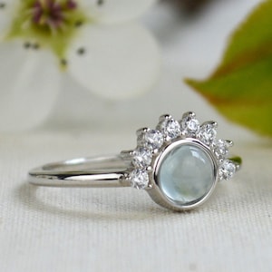 Sterling Silver Aquamarine ring, Natural blue gemstone stacking ring, Mothers day gift ideas, March Birthday ring image 1