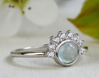 Sterling Silver Aquamarine ring,  Natural blue gemstone stacking ring, Mothers day gift ideas, March Birthday ring