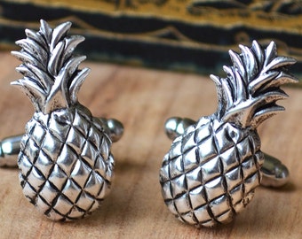 Pineapple Cufflinks, Silver Pineapple Cufflinks, Beach Wedding Cufflinks, Destination Wedding Cufflinks, Tiki Cufflinks, Nautical Cufflinks