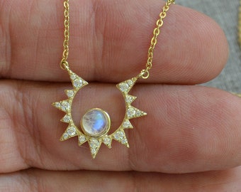 Moonstone Sunburst Necklace: Gold Vermeil Eclipse Pendant