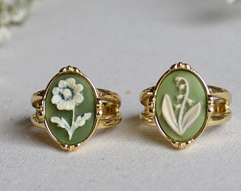 Flower Cameo Ring, Lily of the Valley Ring, Daisy Ring, Sterling Silver or Gold Vermeil, Daisy Ring, Wildflower jewelry, Mother's Day Ring