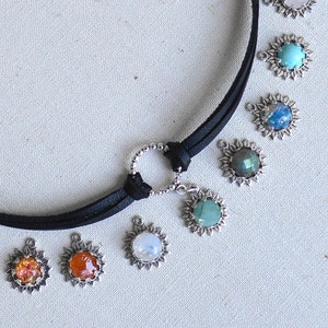 Stone and Leather Choker Necklace, Select your Gemstone, Raw Emerald, Rainbow Moonstone and Fire Opals
