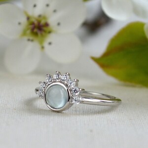 Sterling Silver Aquamarine ring, Natural blue gemstone stacking ring, Mothers day gift ideas, March Birthday ring image 3