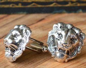 Lion Cufflinks, Lion Boyfriend Gift, Silver Lion Cufflinks, Lion Fathers Gift, Lion Cufflinks,  Lion Cuff Links, Leo Cufflinks