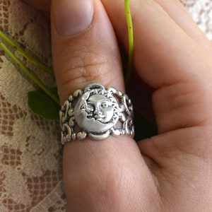 Moon and Sun Ring, Sun thumb Ring, Moon Face ring, Eclipse ring, Celestial Jewelry, Sunshine ring, silver plated