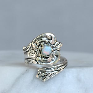 White Opal Spoon Ring, Thumb Ring, October birthday Gift, Silver Plated Spoon Rings, Spoon Jewelry, October birthstone Ring, fire opal rings