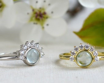 Aquamarine ring, Halo Ring, sterling silver or gold vermeil, March Birthstone gift, Natural real Blue gemstone ring