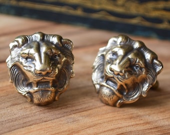 Lion Cufflinks, Brass Lion Cuff Links, Cufflinks for Dad,  Cufflinks for Boyfriend,  Gifts for Leo, Big Cufflinks, Gold Lion, Made in USA !
