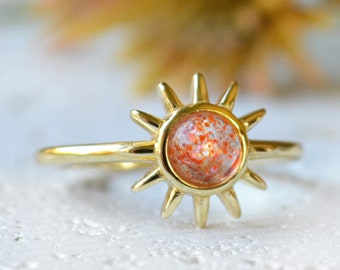 Gold Sun Ring, Sunstone Ring, Celestial Sun Ring, Tiny Sun Ring, Sunflower Ring, Stacking Ring, Sunrise Ring, Autumn Jewelry,