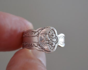 Crescent Moon Ring, Moon Spoon Ring, Moon Phase Rings, Celestial Jewelry, Sun and Moon Ring, Silver Plated and Adjustable stacking ring