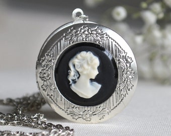 Cameo Locket, women profile locket, victorian lady locket, keepsake photo locket