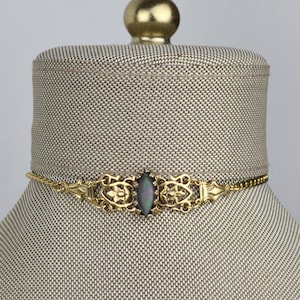 Black Pearl Choker Necklace with Gemstone Options: Rose Quartz, Black Pearl, Jade & Opal, Antique gold plated Vine Thorn Choker