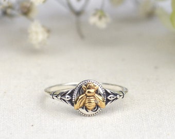 Mini Bee Ring, Pinky Ring,  Dainty Signet Ring, Minimalist Ring, Gold Bee Ring, 925 Sterling Silver