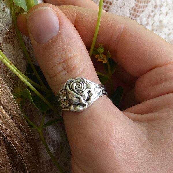 Rose Spoon Ring,  Rose Ring, Floral Spoon Ring, Chunky Rings, Flower ring, Thumb Ring,  Romantic ring ideas,