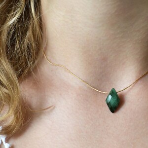 Raw Emerald Necklace, dainty emerald necklace, Natural Real Emerald Pendant, Minimal stone Necklace, May Birthstone, rough stone image 4