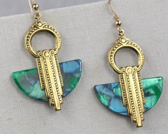Art Deco Earrings with Stunning Emerald Accents, Statement Earrings, Tassel Earrings