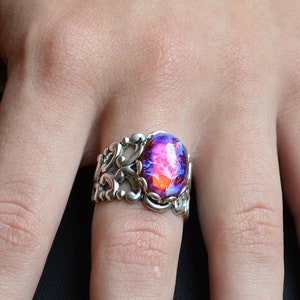 Dragons Breath Ring, Mexican opal ring, Fire opal Ring,  Mexican Fire Opal, Dragons breath rings, goth rings, fantasy rings, color changing