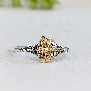 Tiny Dragonfly Ring, Dragonfly Signet Ring, Dainty Signet Ring, Dragonfly Stacking Ring, Gold Dragonfly Ring, Sterling Silver Rings