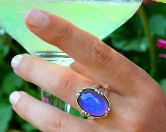 Mood Ring , Sterling Silver Mood Ring,  Mood Stone Ring, Silver Mood Ring, Color Changing Ring,  Cocktail Rings