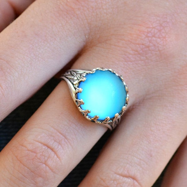 Aqua Mermaid Ring, Frosted Glass Ring