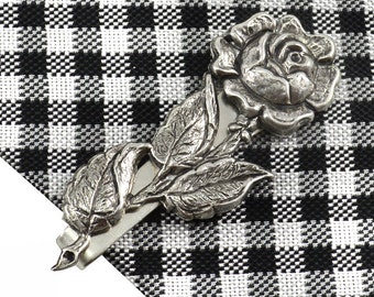 Rose Tie Clip Silver Tie Bar Victorian Rose Stem Romantic Men's Gifts for Him