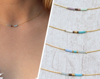 16 Dainty Minimalist Seed Bead Necklace Multi Turquoise – My