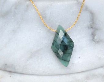 Raw Emerald Necklace, dainty emerald necklace,  Natural Real Emerald Pendant, Minimal stone Necklace, May Birthstone, rough stone