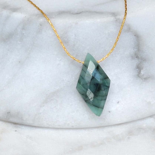 Raw Emerald Necklace, dainty emerald necklace,  Natural Real Emerald Pendant, Minimal stone Necklace, May Birthstone, rough stone