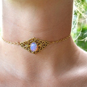 Dainty Stone Choker, Gold Opal Choker, Gold Tattoo Choker,  Opal Choker necklaces, Delicate Gold Choker, Pink Fire Opal Choker Necklace