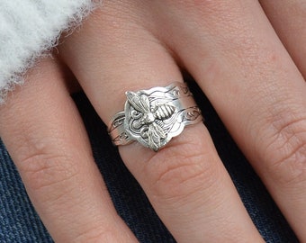 Dainty Bee Ring: Silver Plated Spoon Style, Adjustable