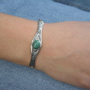 Natural Emerald Bracelet, May Birthstone Bracelet, Adjustable silver stacking bracelet