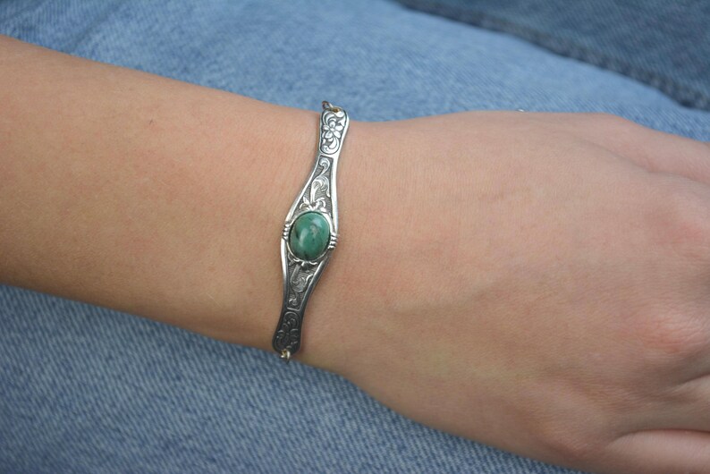 Natural Emerald Bracelet, May Birthstone Bracelet, Adjustable silver stacking bracelet