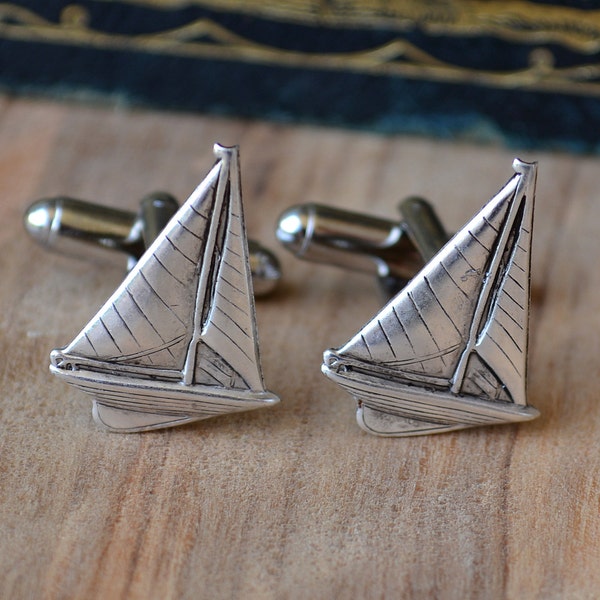 Nautical Cufflinks, Sailboat Cufflinks, Silver Sailing Cufflinks, Boating Cufflinks, Beach Wedding Accessories, Cufflinks with Boats