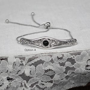 Victorian Black Onyx Flower & Vine Bracelet: Adjustable Dainty Design