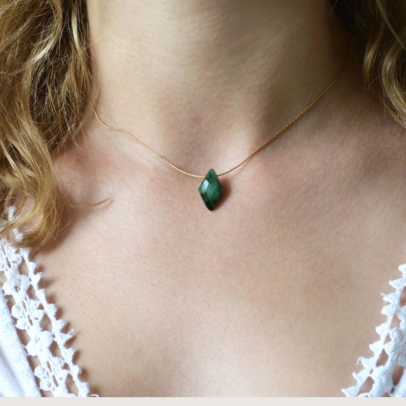 Raw Emerald Necklace, dainty emerald necklace, Natural Real Emerald Pendant, Minimal stone Necklace, May Birthstone, rough stone image 4