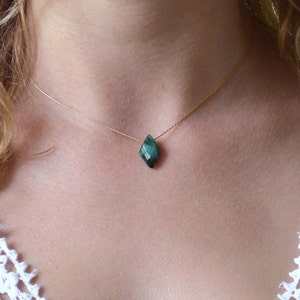 Raw Emerald Necklace, dainty emerald necklace, Natural Real Emerald Pendant, Minimal stone Necklace, May Birthstone, rough stone image 6