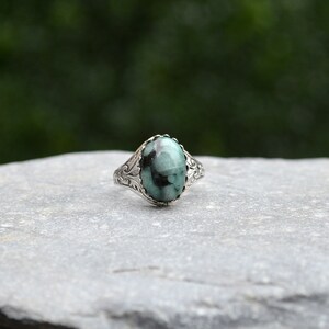 Natural Emerald Ring, Raw Emerald Ring, May birthday gift, Real Emerald Ring, silver plated and adjustable image 3