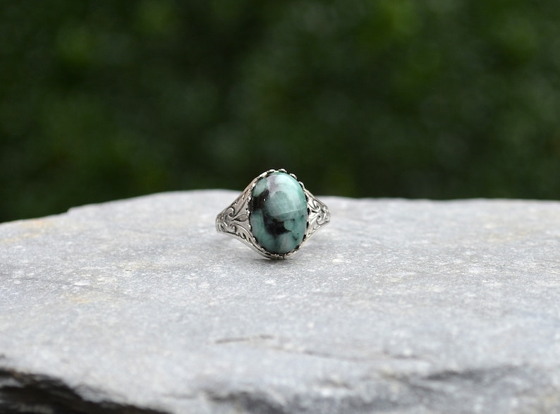 Natural Emerald Ring, Raw Emerald Ring, May birthday gift, Real Emerald Ring, silver plated and adjustable image 3
