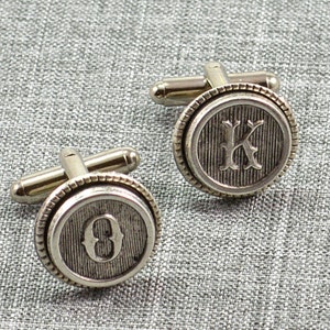 Monogram Cufflinks, Wedding Party Cufflinks, Initial Cufflinks, Silver Letter Cufflinks, Typewriter Key, Industrial,  Groomsmen cuff links