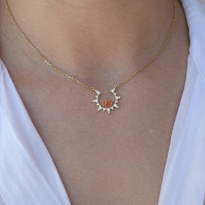 Gold Sun Necklace, Dainty Starburst Necklace, Sunstone Moon Star Jewelry, Delicate Starburst Necklace, Sterling layering Necklace image 4