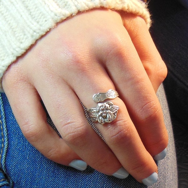 Christmas Angel Spoon Ring, Cupid  Rafael's Angel Ring , Christmas Jewelry