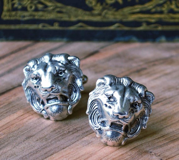 Lion Boyfriend Gift, Silver Lion Cufflinks, Lion Fathers Gift