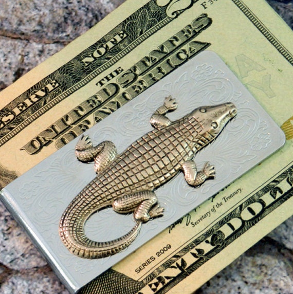 Alligator Money Clip Preppy Gator Moneyclip Steampunk Victoria!   n Gothic Silver Plated Accessory - 